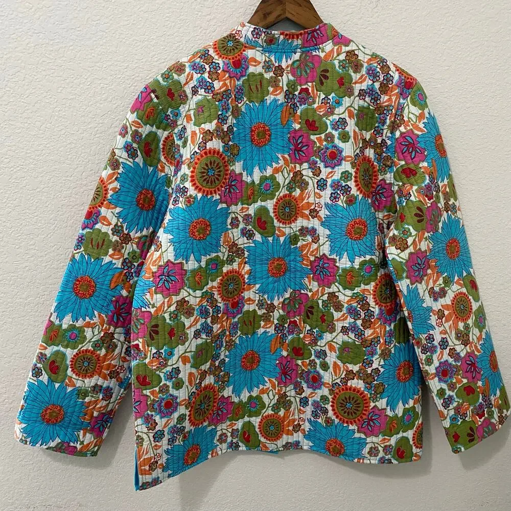 Quilted Floral Button Front Jacket Women’s L Boho Cottagecore - Picture 2 of 7